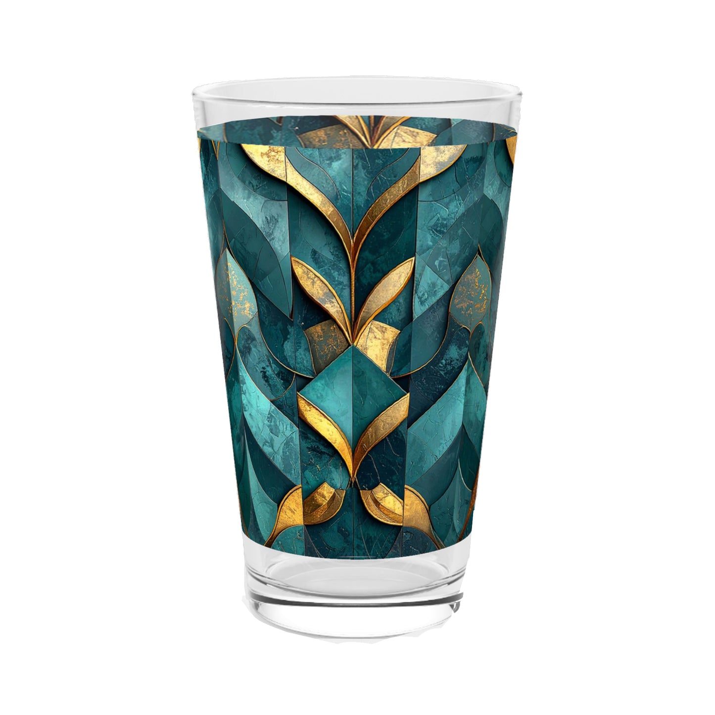 Refined Teal and Gold Design | Gilded Patina Pint Beer Glass