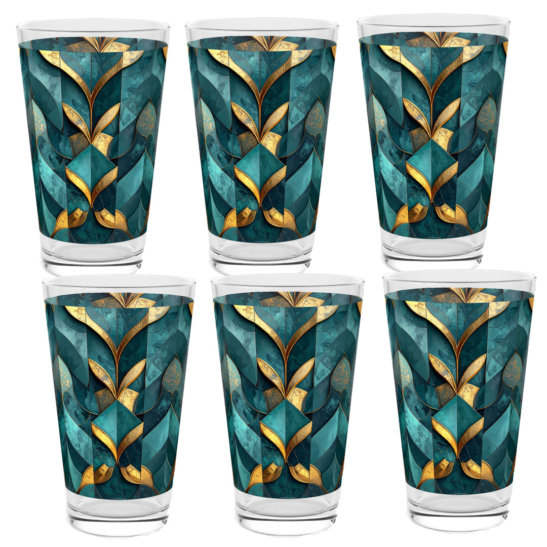 Refined Teal and Gold Design | Gilded Patina Pint Beer Glass